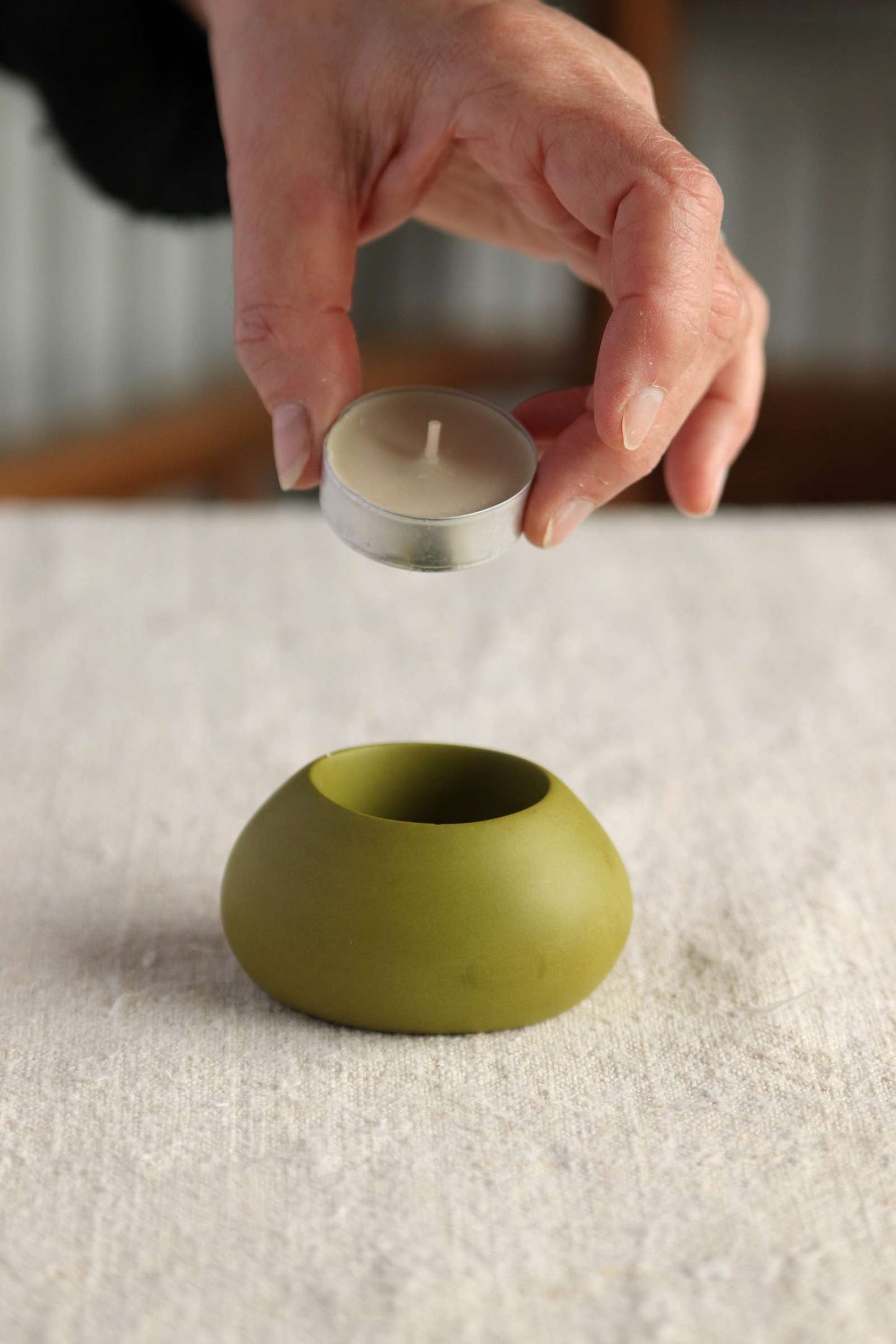 Squat Tealight Holder, Olive Green Collection