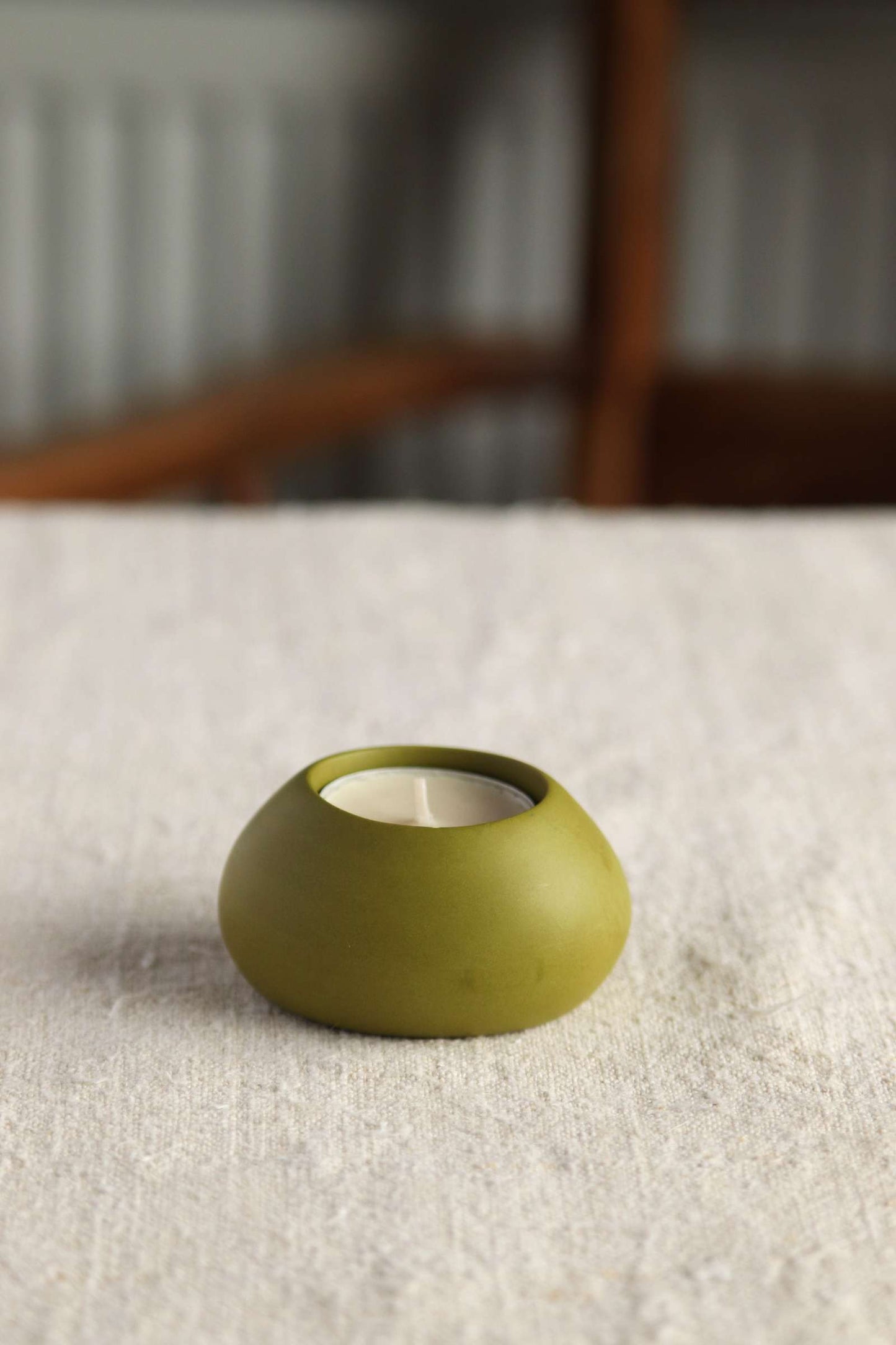 Squat Tealight Holder, Olive Green Collection