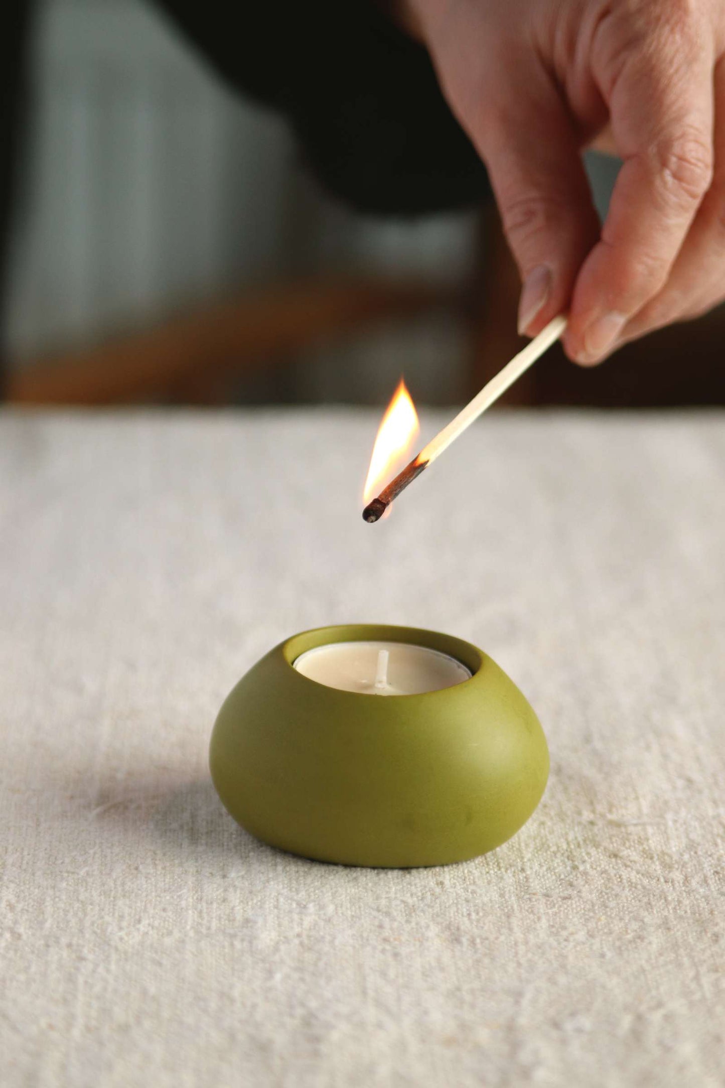 Squat Tealight Holder, Olive Green Collection