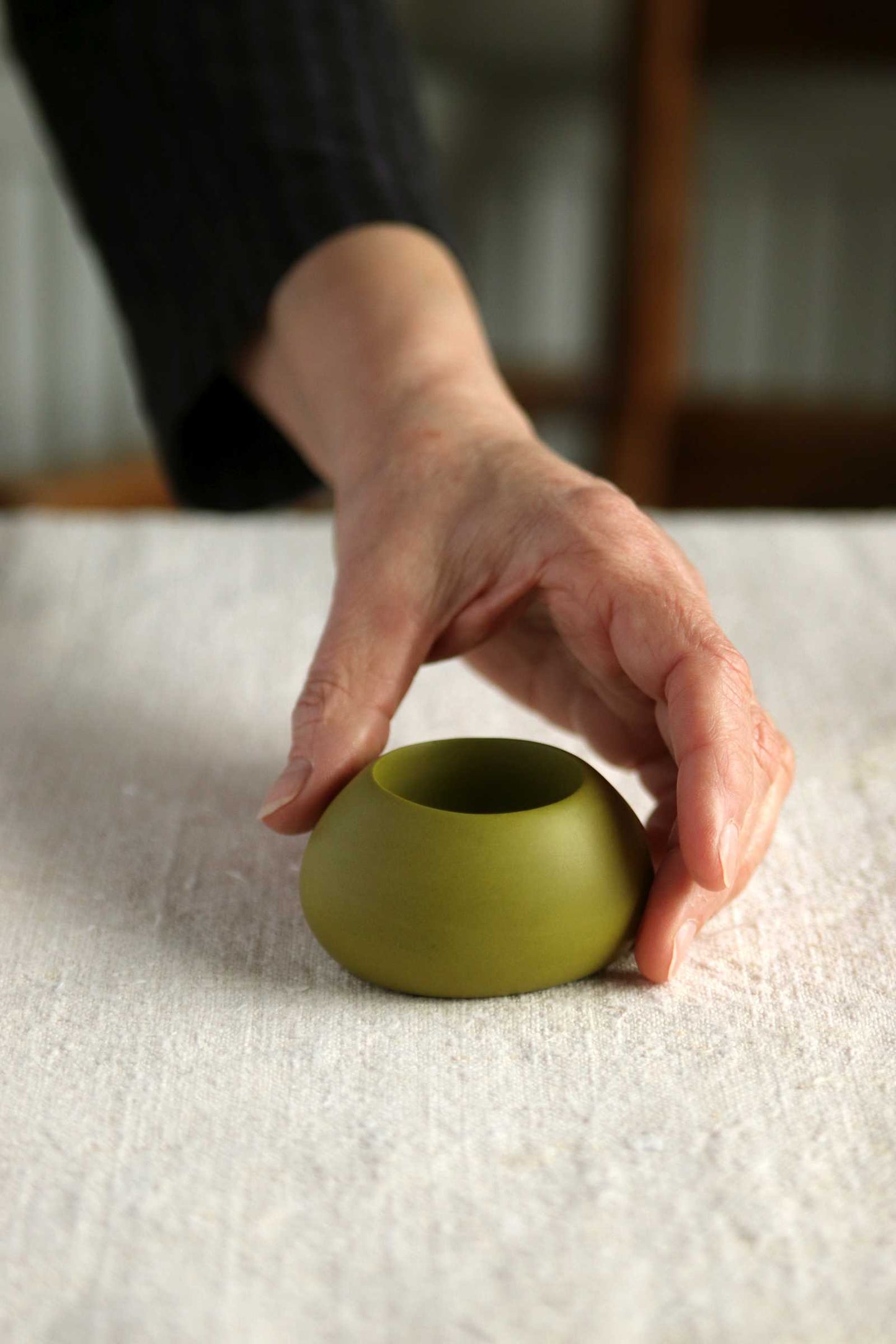 Squat Tealight Holder, Olive Green Collection