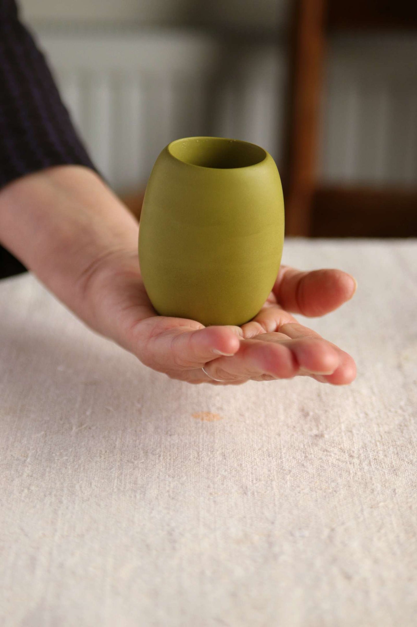 Oval Tealight Holder, Olive Green Collection