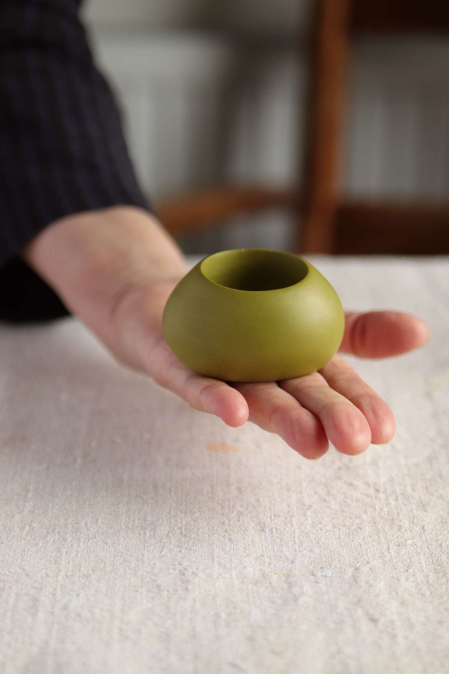 Squat Tealight Holder, Olive Green Collection