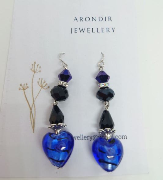 Blue Glass Heart Bead Earrings