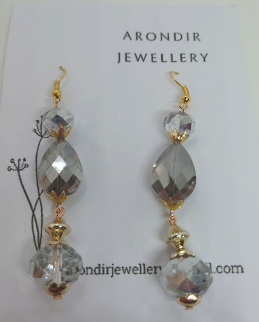 Faceted Glass Gold Tone Earrings