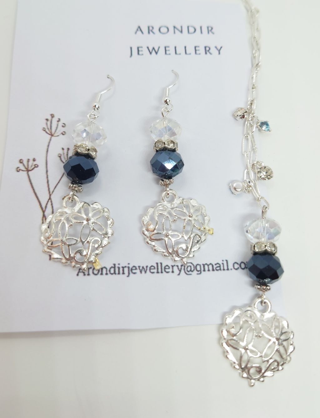 Filigree Heart Earrings & Necklace Set