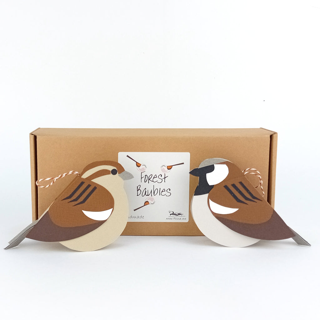 Pair of House Sparrow paper decorations