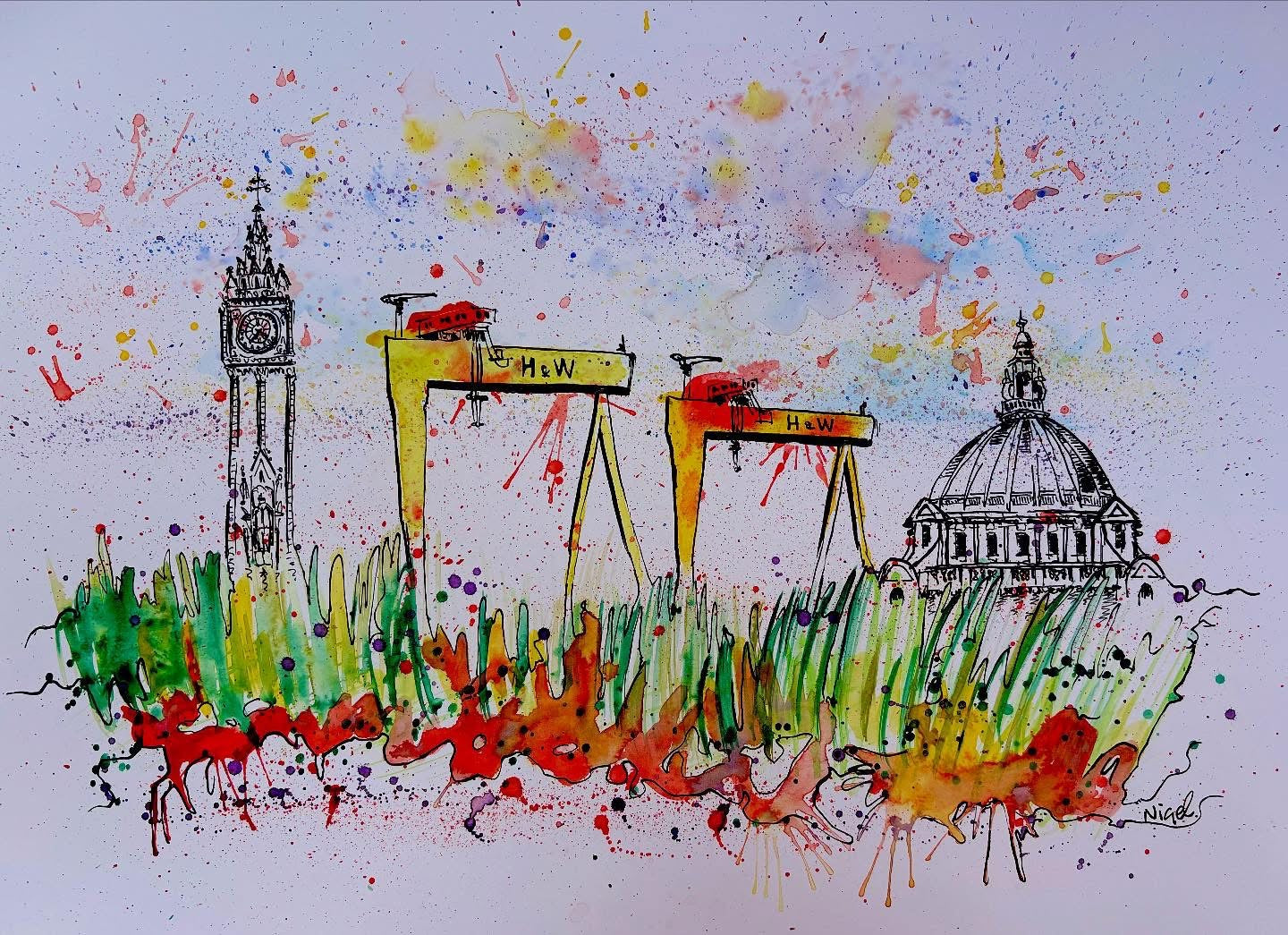 Belfast Skyline Splatter Sketch