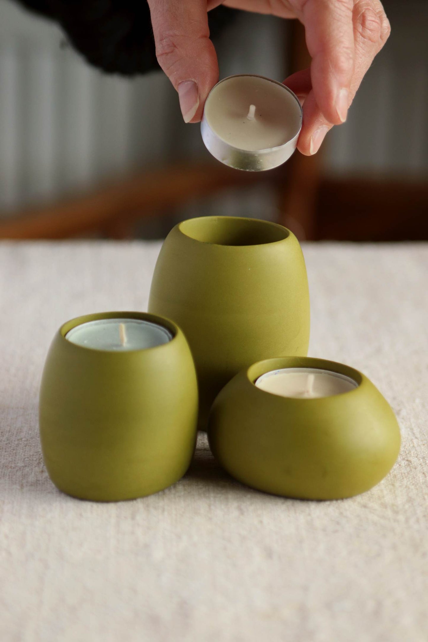 Tealight Holders Set, Olive Green Collection