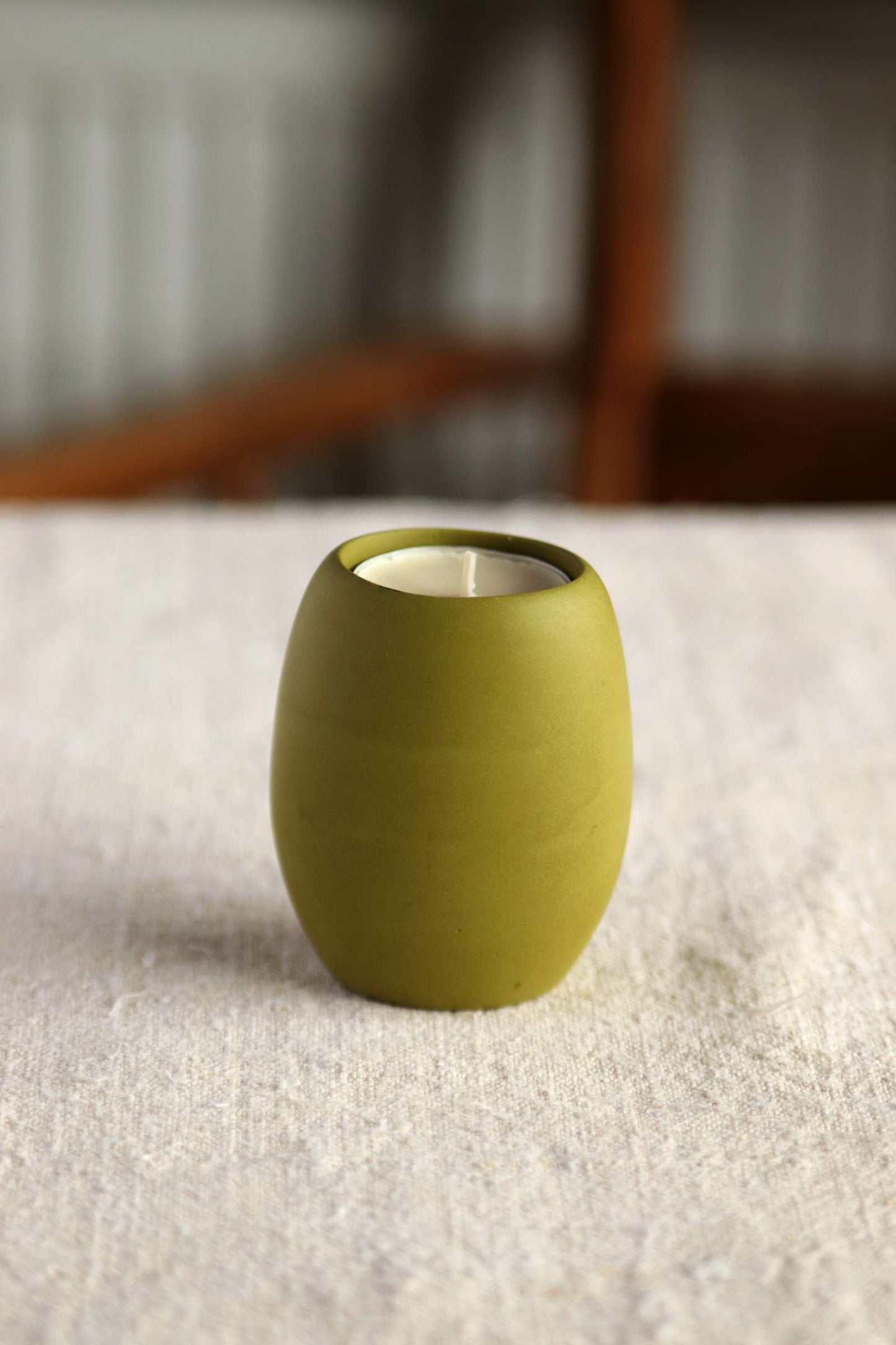Oval Tealight Holder, Olive Green Collection