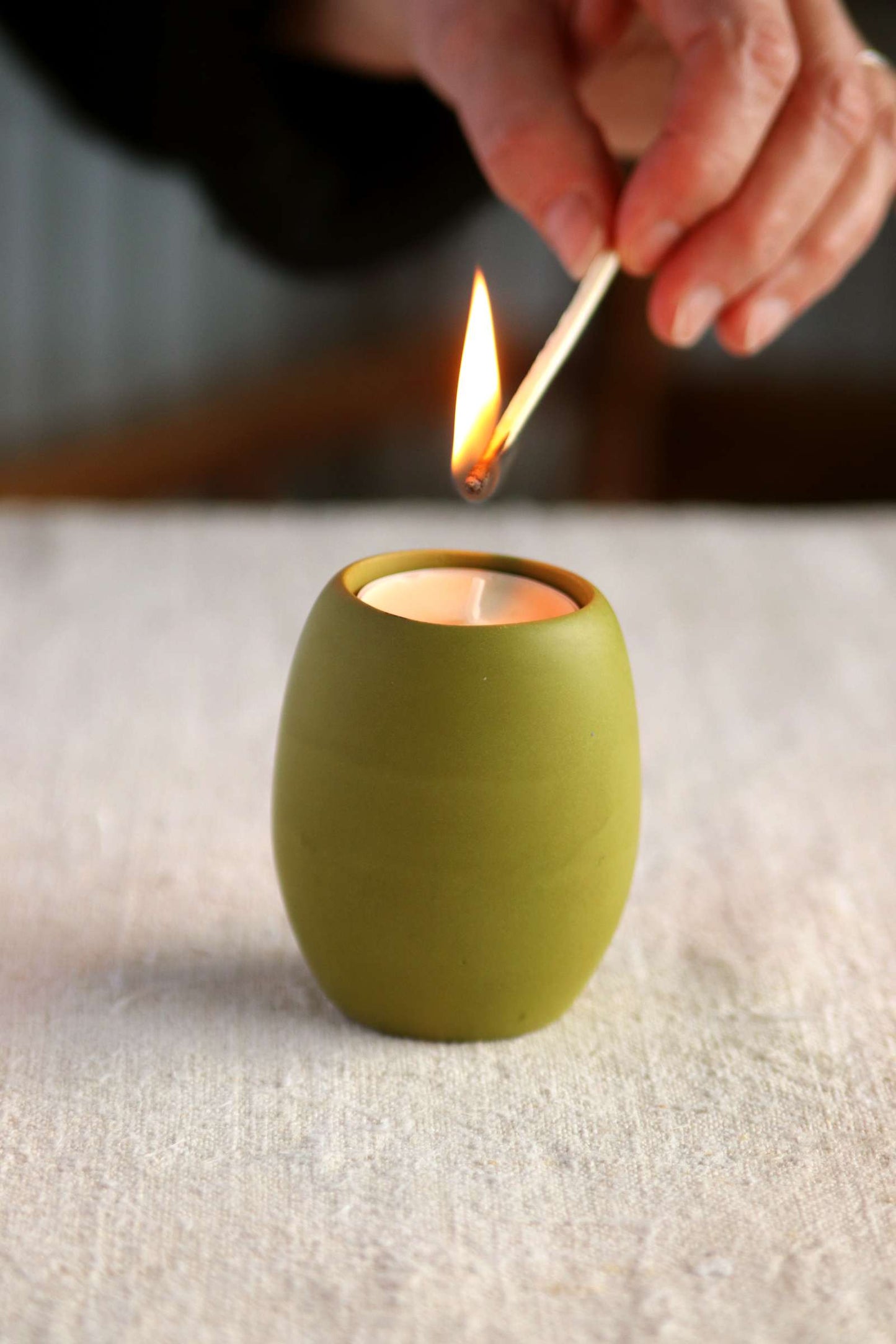 Oval Tealight Holder, Olive Green Collection
