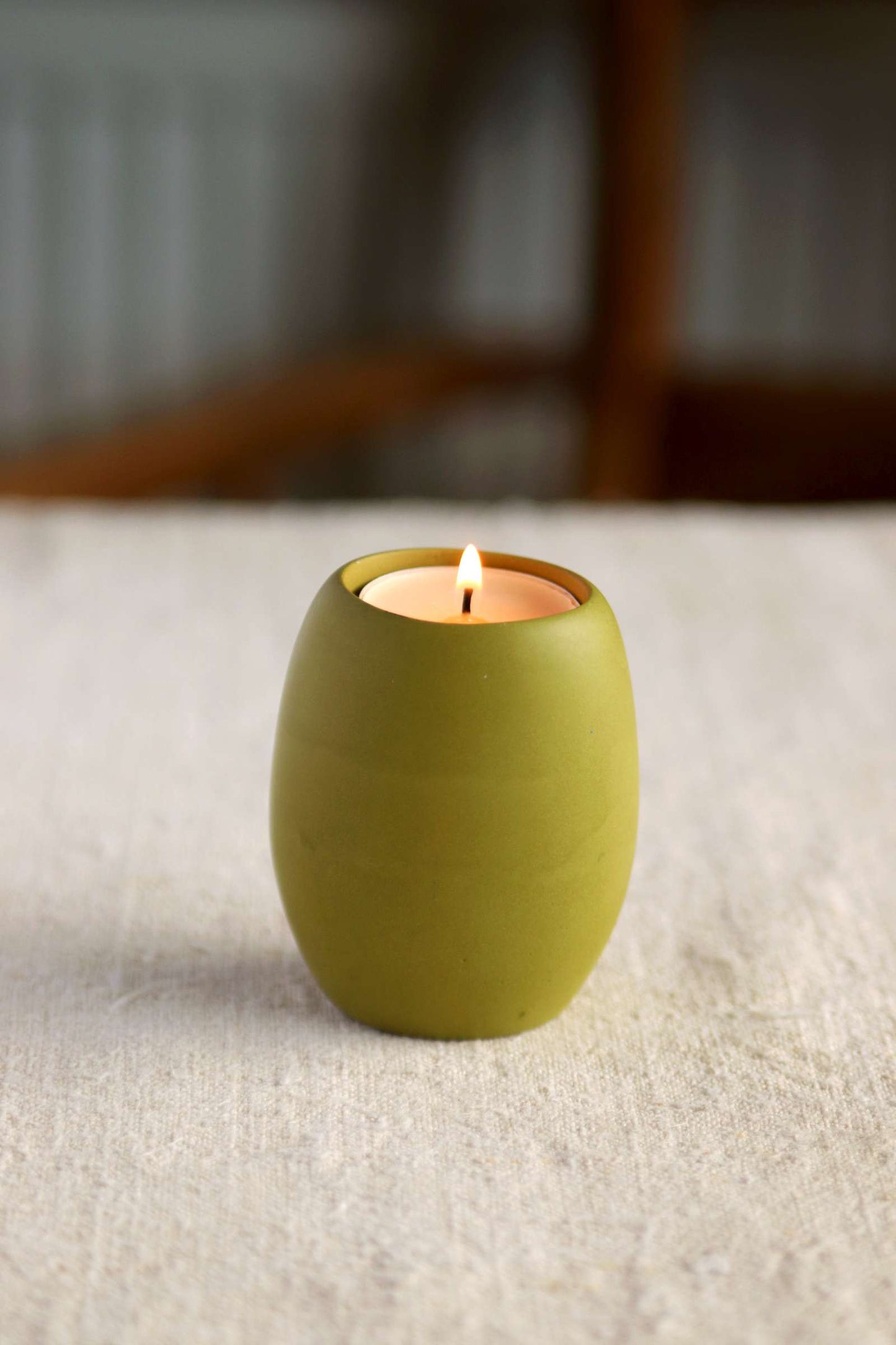 Oval Tealight Holder, Olive Green Collection