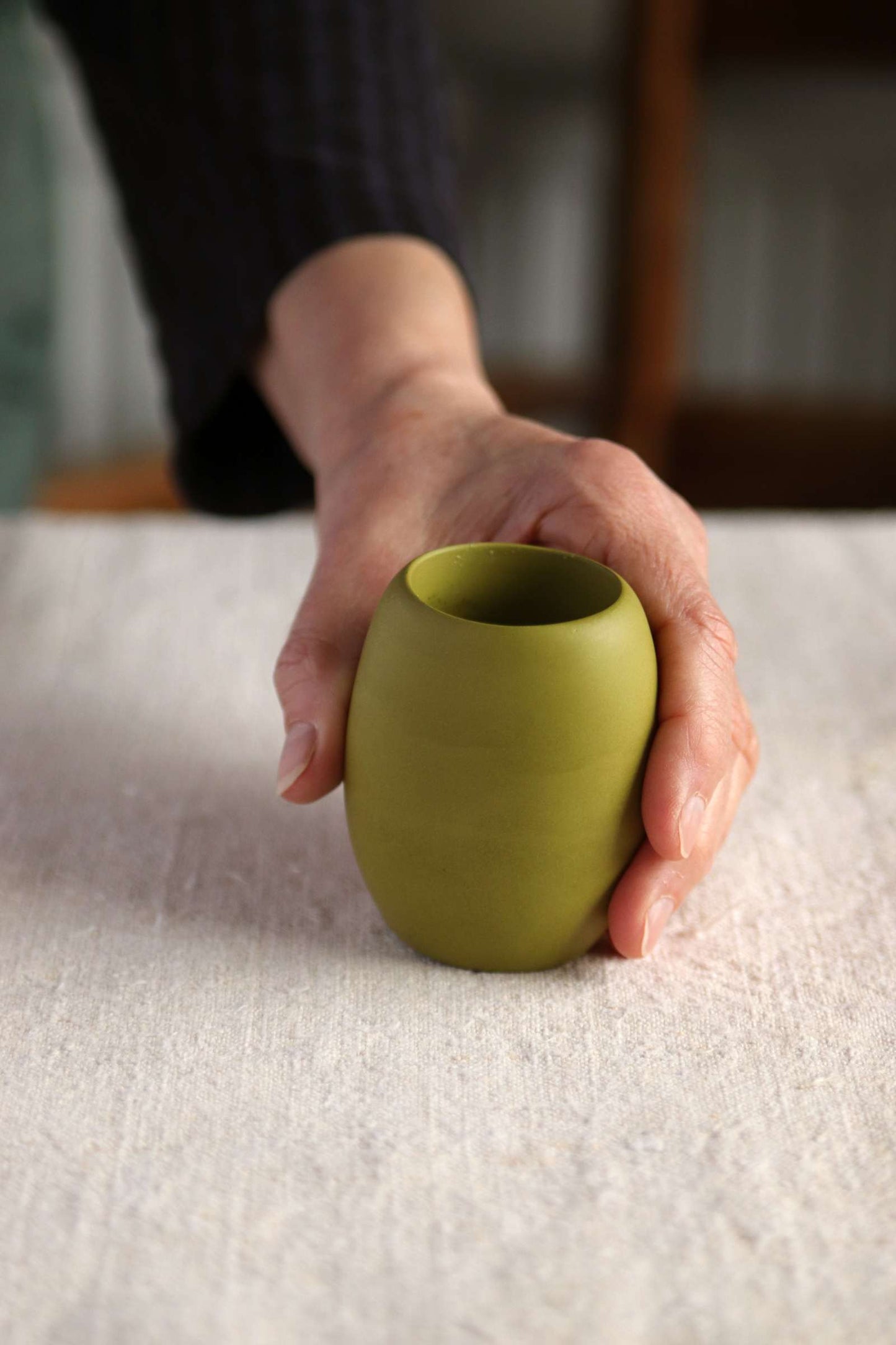 Oval Tealight Holder, Olive Green Collection