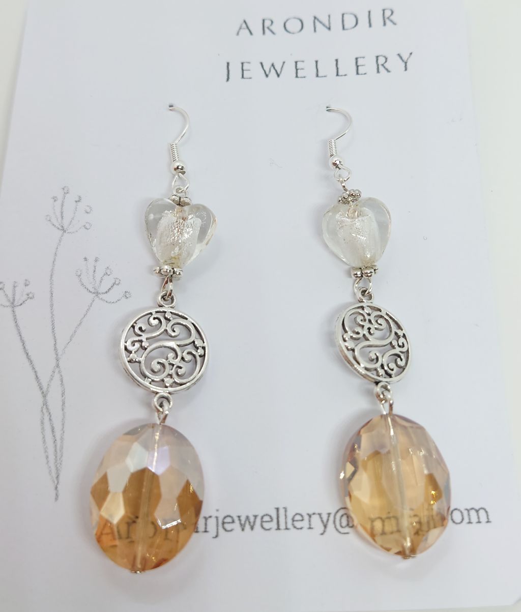 Faceted Champagne Oval glass bead earrings