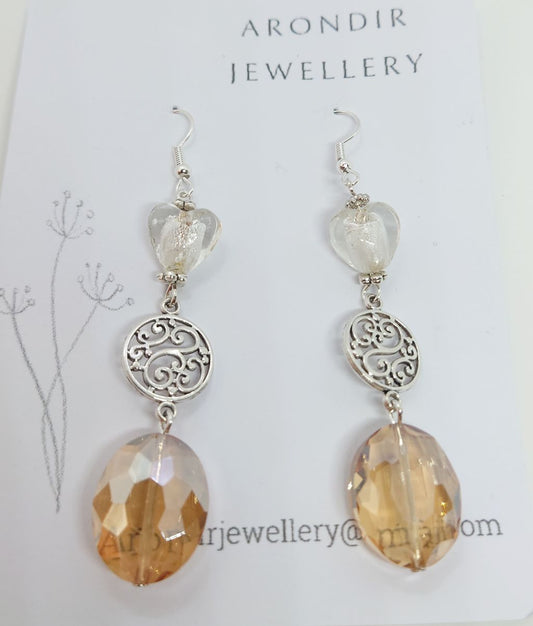 Faceted Champagne Oval glass bead earrings