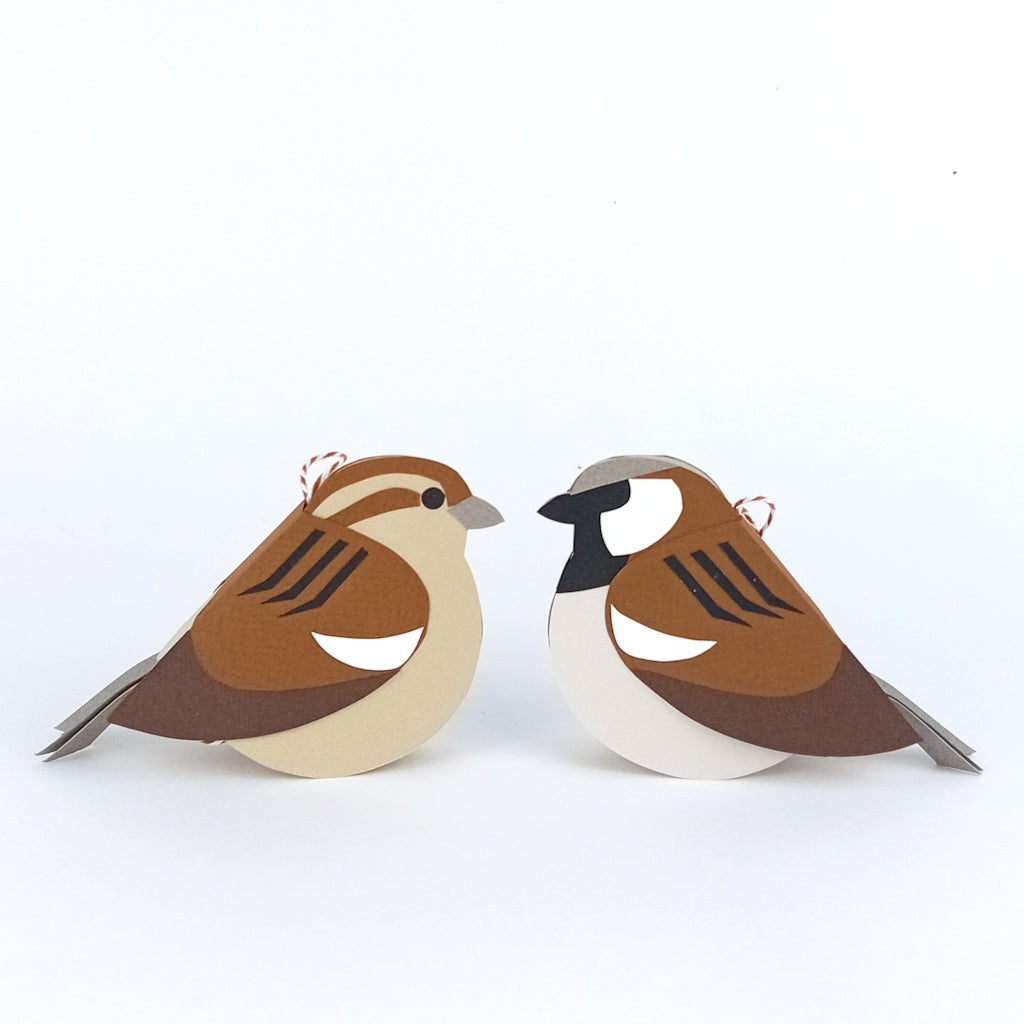 Pair of House Sparrow paper decorations