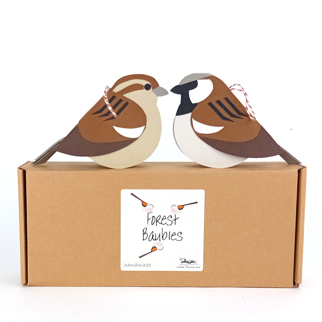 Pair of House Sparrow paper decorations