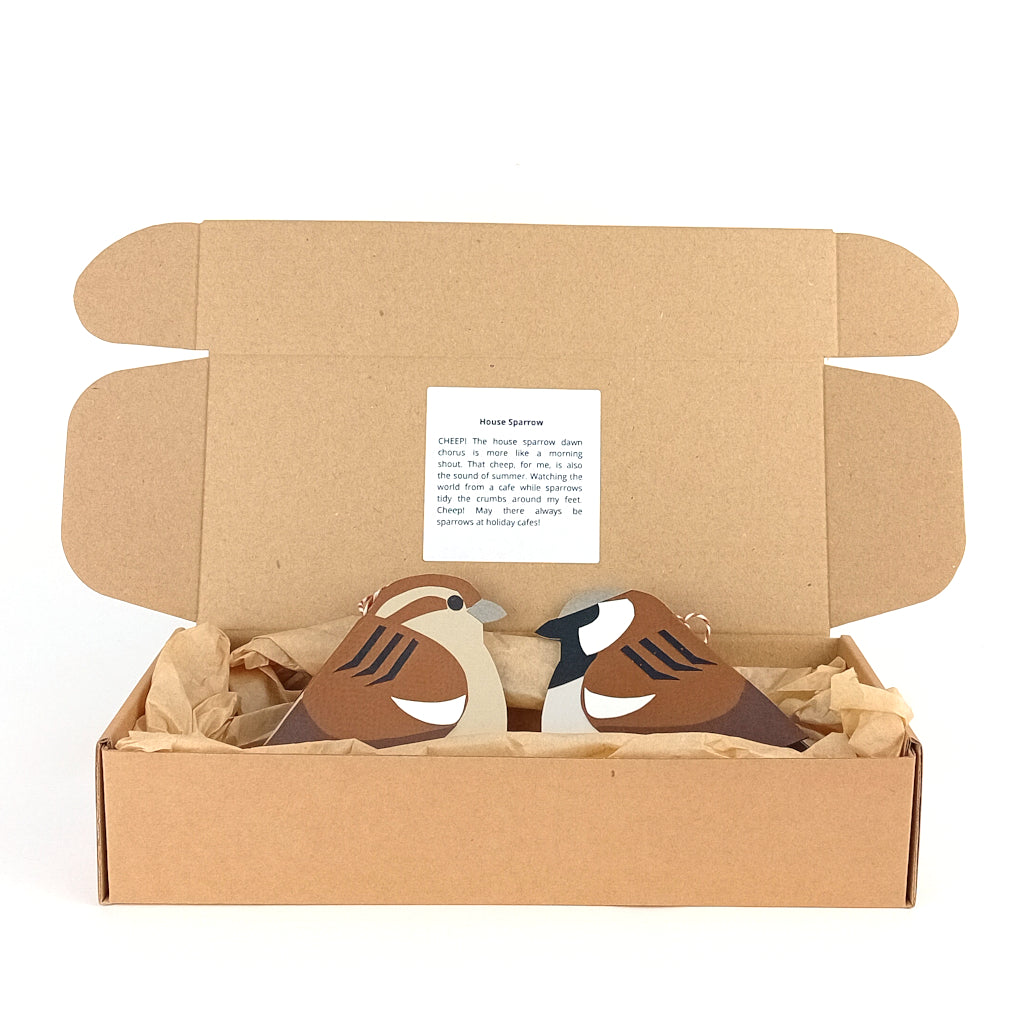 Pair of House Sparrow paper decorations