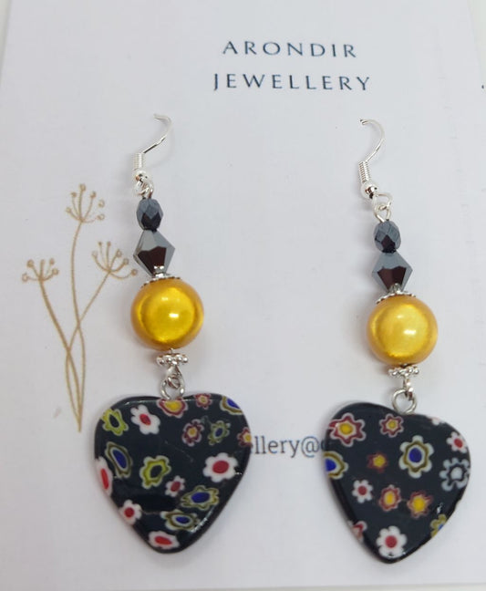 Millefiori Floral Heart Earrings