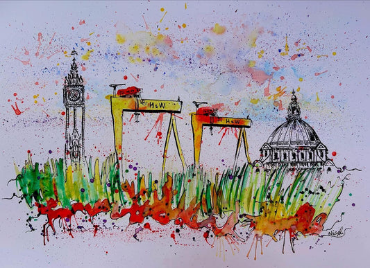 Belfast Skyline Splatter Sketch