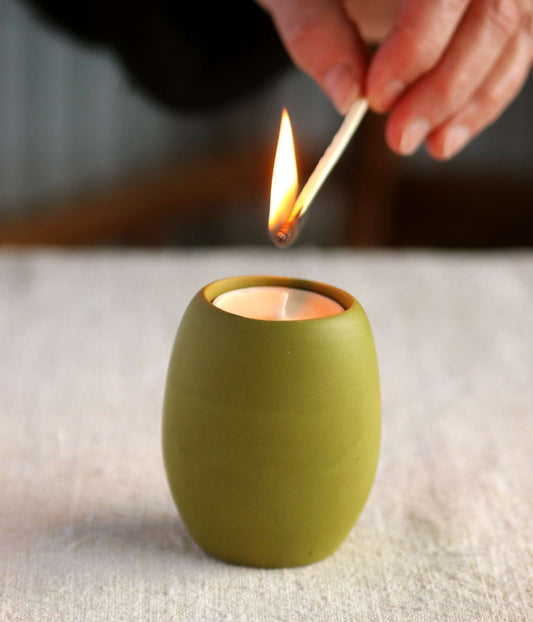 Oval Tealight Holder, Olive Green Collection